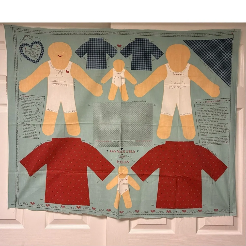 Vintage Sewing Fabric Panel “Samantha and Polly” Panel measures 35x45 inches